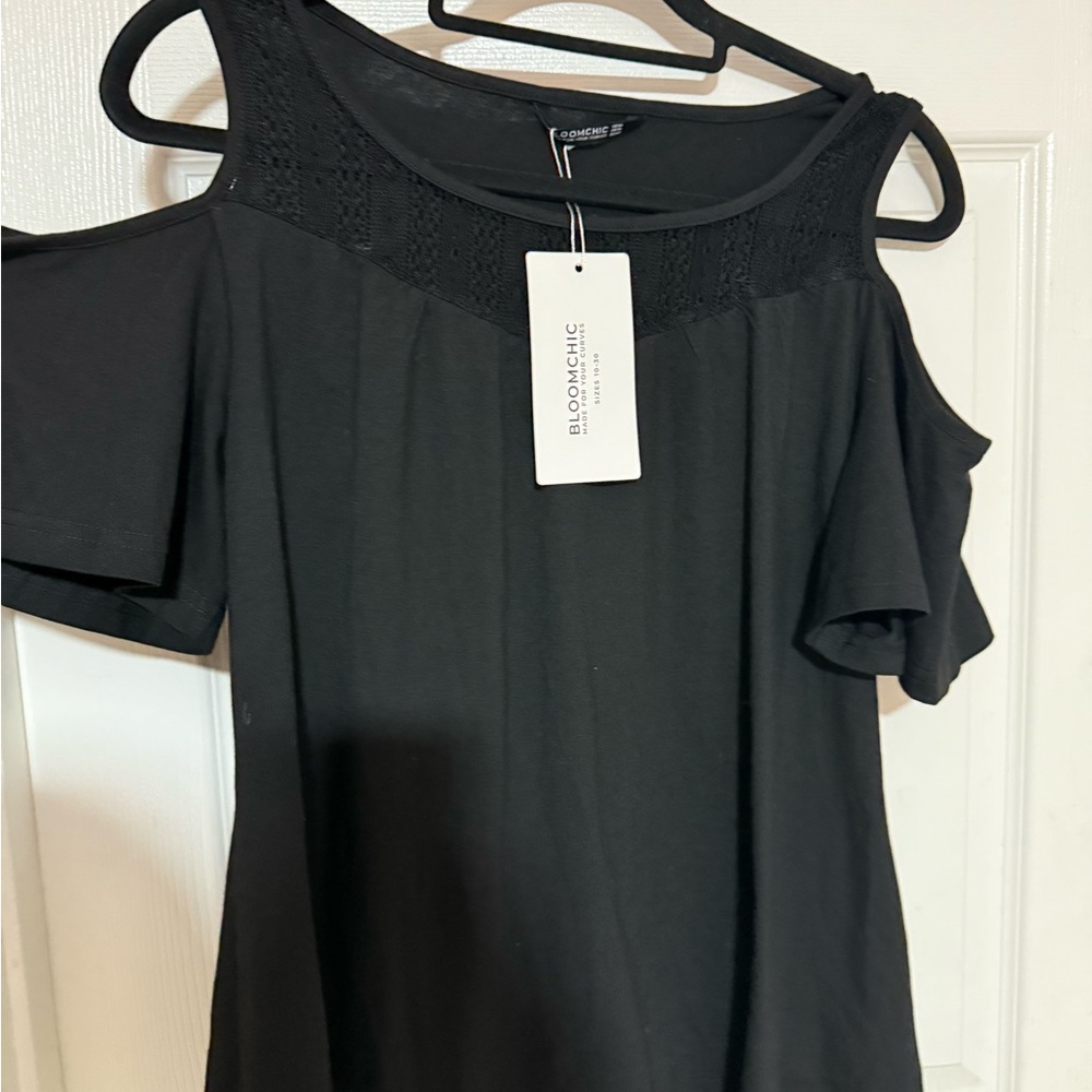 BloomChic Elegant Black Cold Shoulder Blouse